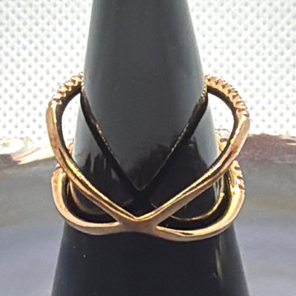 NEW 925 Silver Rose Gold Vermeil Pave CZ Criss Cross Ring Architectural Size 8 - Picture 2 of 16